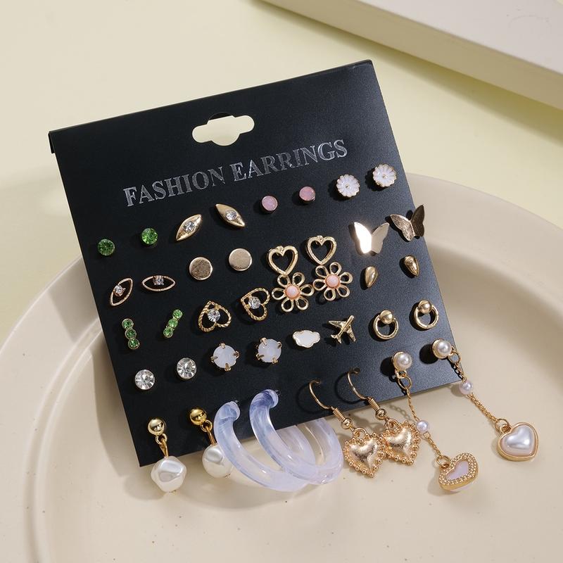 XU YI 20pairs/set Stud Earrings Set for Women Colorful Zircon Crystal Butterfly Heart Flower Cloud Earings Hypoallergenic Accessories Jewelry 2