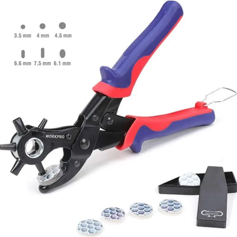 Kìm bấm lỗ đa năng 6 đầu Workpro, kềm kết hợp 3 chức năng (điện, cắt, nhọn) chất liệu thép cứng cáp, chịu lực tốt, tay cầm bọc nhựa có khóa an toàn 1