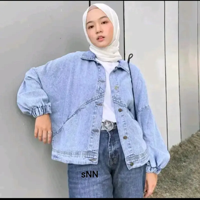 JAKET JEANS WANITA OVERSIZE/outfit jeans cewek /Outer Santai Denim Kancing Panjang Vintage 0