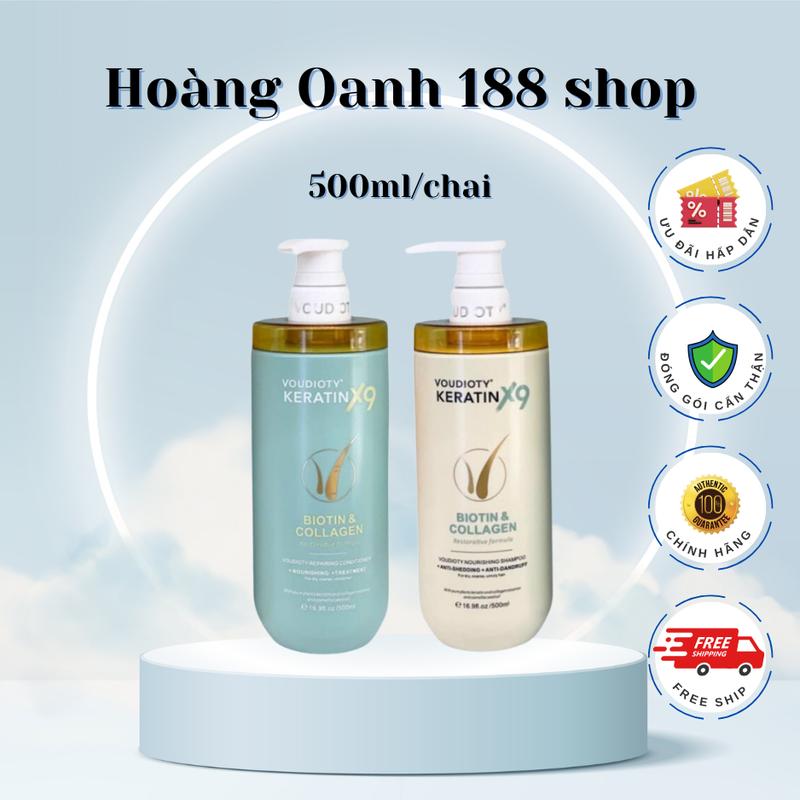 Cặp Dầu Gội Xả VOUDIOTY Keratin x9 Biotin & Collagen 500ml/chai (size nhỏ) Chăm Sóc Tóc Nữ Dưỡng Tóc