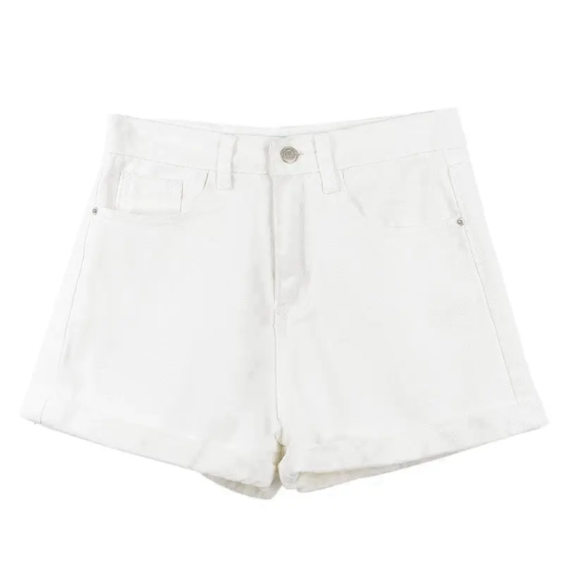 2025 White Denim Shorts Women'S Summer New Style Outdoor Korean Loose Fit Student Rolled Hem Wide Leg Hot Pants