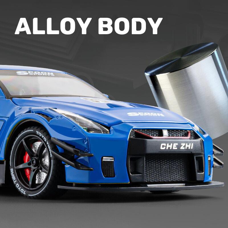 Product Introduction of Scale 1:24 Nissan GTR Spray Alloy Model Die Casting Audio Light Car Enthusiast Collection Children's Birthday Gift Metal Toy Boy 9