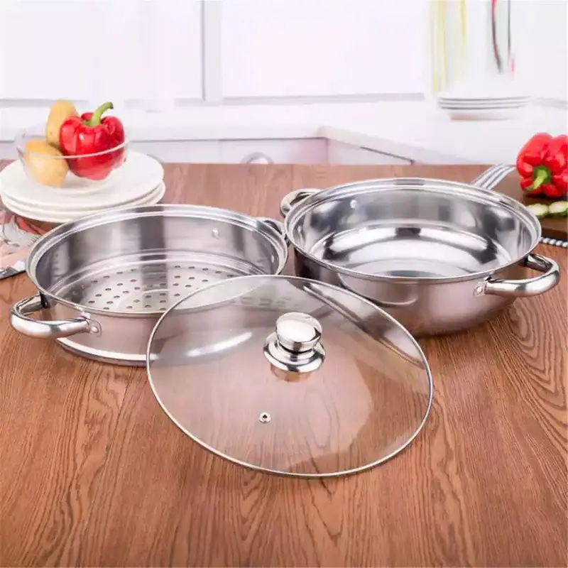 Nồi xửng hấp inox 28cm - nồi hấp đa năng 2 tầng cao cấp nắp kính 4
