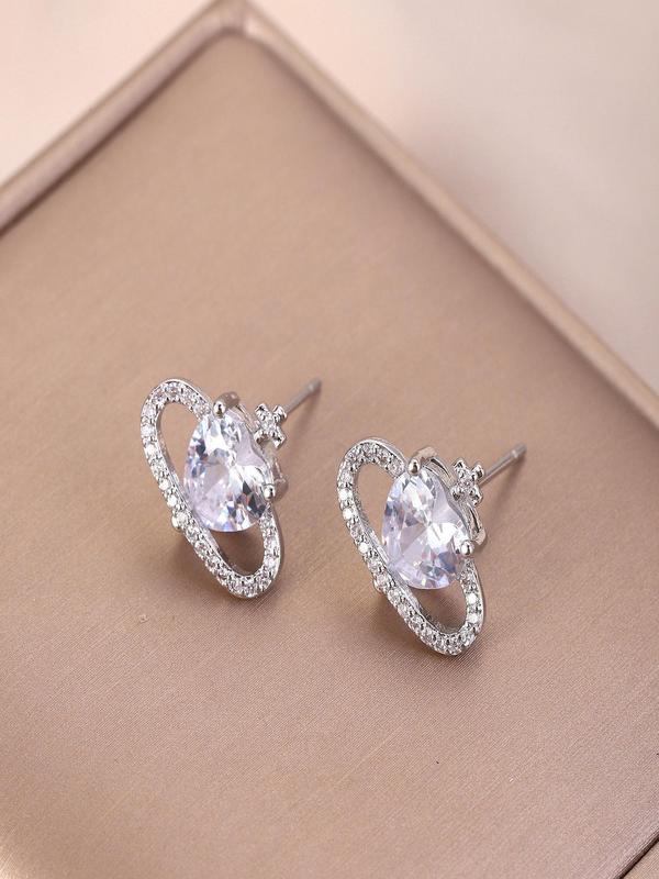 2024 New Style Heart & Planet Design Rhinestone Decor Stud Earrings, Elegant Jewelry for Women, Trendy All-match & Exquisite Jewelry for Birthday Gift 7