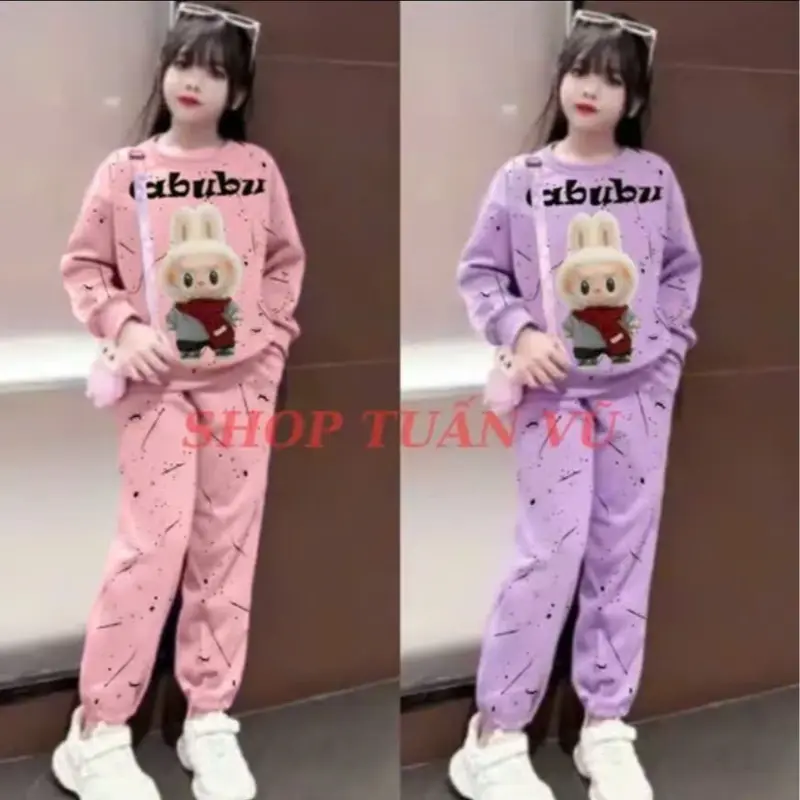 Set bộ đồ, bộ quần áo THU ĐÔNG dành cho bé gái mẫu LABU.BU-IN SON từ 9-45kg chất liệu nỉ bông ấm áp 2
