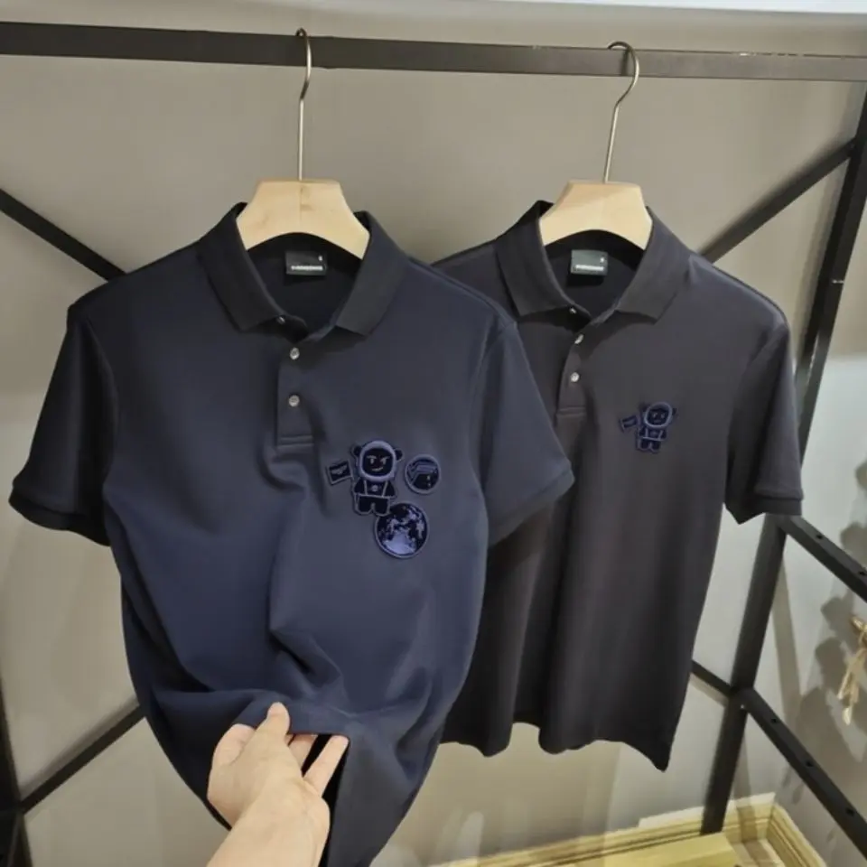 Áo Polo Ngắn Tay, Dành Cho Nam Giới, Hàng Mới Về Mùa Hè 2024, Thiết Kế Hạ Cánh Mặt Trăng, Thêu Tác Phẩm Nghệ Thuật Cao Cấp Áo Thun Nam
