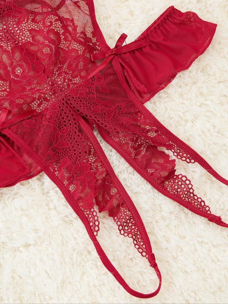 Product Introduction of Women's Cut Out Backless Sheer  Floral Lace Lingerie Bodysuit, Sexy Comfy Breathable Open Crotch  Design Cami Bodysuit for Daily Wear, Women's Lingerie for All Seasons 8