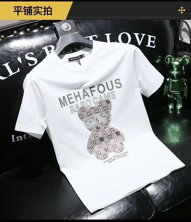 Product Introduction of European Station European Goods Trendy Bear Round Neck Short Sleeve T-Shirt Men 2023 Summer Youth Slim Fit Plus Size Half Sleeve Tee Comfort 13