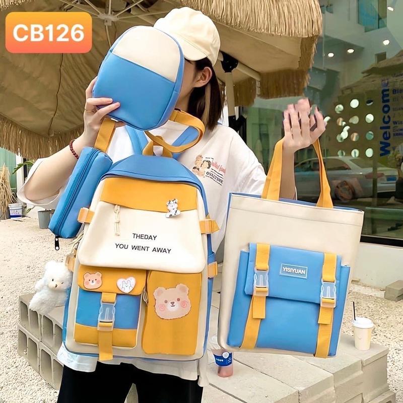 Combo Balo 4 món phong cách Hàn Quốc - Mang Đi Học Đi Chơi - Chất Vải PVC - Nhiều Mẫu Đa Dạng - Top Balo Nam Nữ