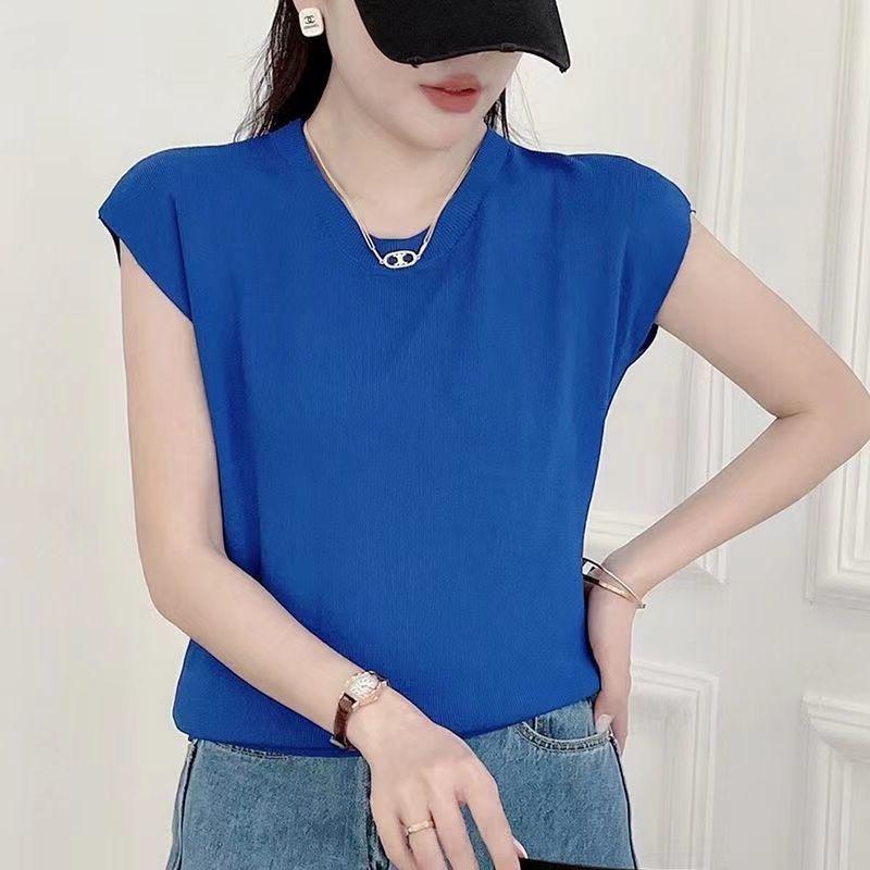 Áo ngắn Tay Cho Nữ, Phong Cách Hàn Quốc, Áo Len Mỏng, Cổ Tròn Nữ, Màu Trơn Dáng Rộng Vừa Vặn, Áo Thun Dệt Kim, Áo Sơ Mi Lụa Lạnh Mùa Hè, Trang Phục Nữ, Hàng Mới Về 6
