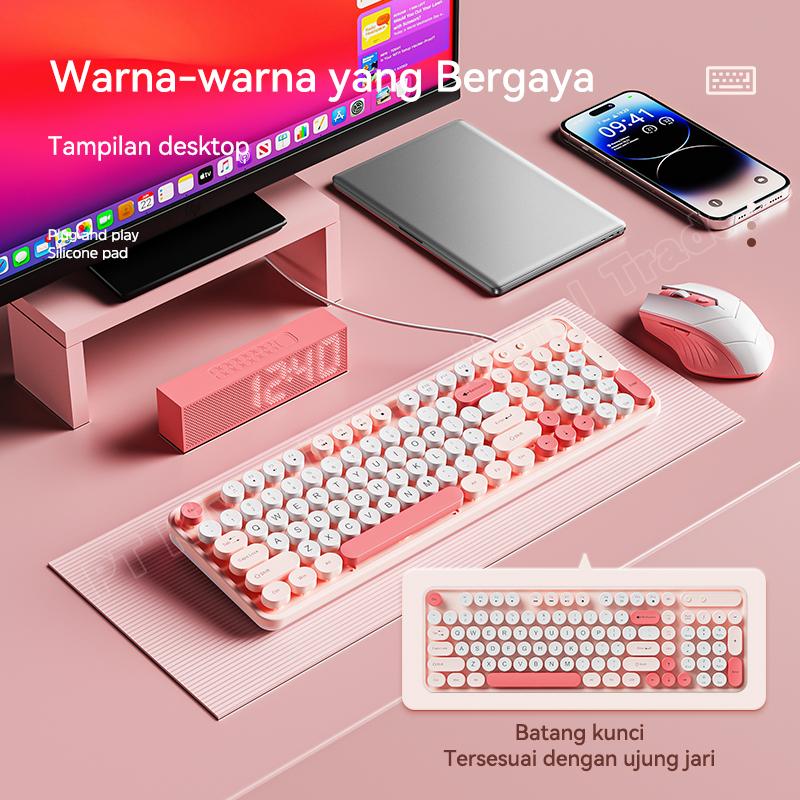 Ylv keyboard gaming Cantik K54 Mekanikal 98 Key untuk PC Laptop Warna Pink Putih Rose Gold Cocok untuk Gaming Kerja & Editing