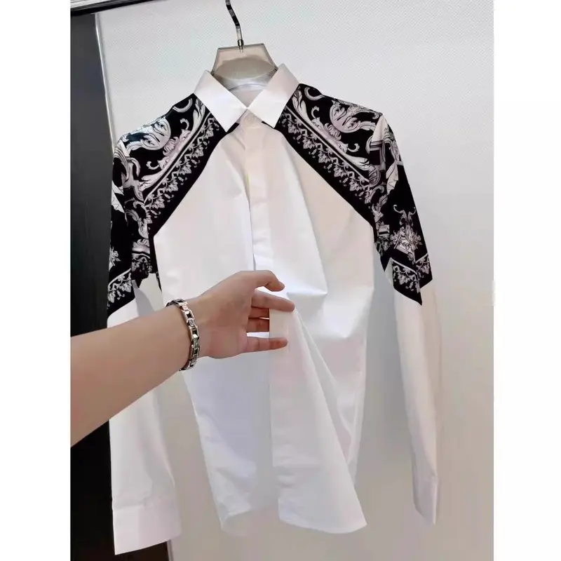 Áo Sơ Mi In Họa Tiết Phong Cách Cung Điện Hợp Xu hướng Mùa Thu Mới, Thời Trang Nam, Thiết Kế Khâu, Dáng Ôm, Dễ Phối Đồ, Áo Sơ Mi Dài Tay, Quần Áo 7