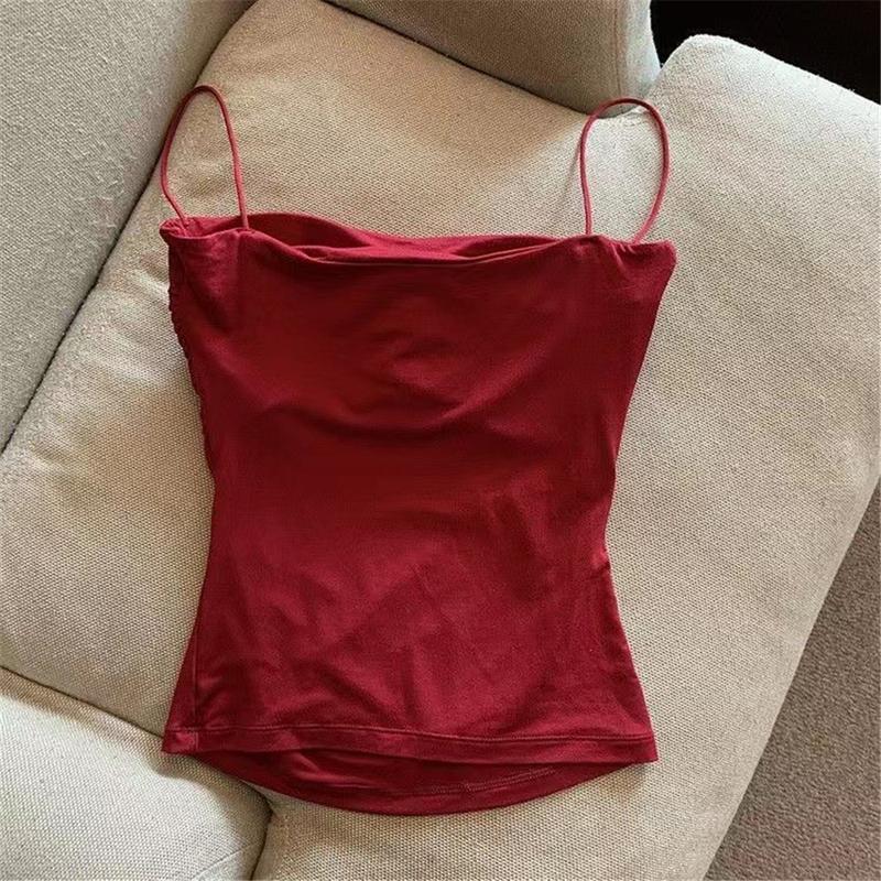 Áo Hai Dây Có Đệm, Kiểu Nâng Ngực, Chất Liệu Lụa Lạnh Áo Crop Top, Áo Vest Hai Dây Xếp Ly Cô Gái Nóng Bỏng Dễ Thương Và Gợi Cảm, Dây Đeo Vai Mỏng, Thích Hợp Cho Phụ Nữ Vào Mùa Hè, Áo Không Tay, Có Thể Mặc Ngoài Trời 4