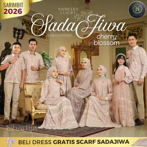 [FREE SCARF] SADAJIWA CHERRY BLOSSOM NADHEERA LUXURY SARIMBIT TERBARU FAMSET 2026 READY PINK LEBARAN SADA JIWA GAMIS KELUARGA