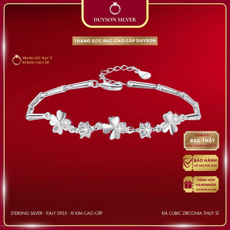 Lắc tay bạc 925 cỏ 4 lá Duyson Silver, vòng tay nữ cỏ bốn lá đính đá CZ 5A cao cấp [LTXK18]