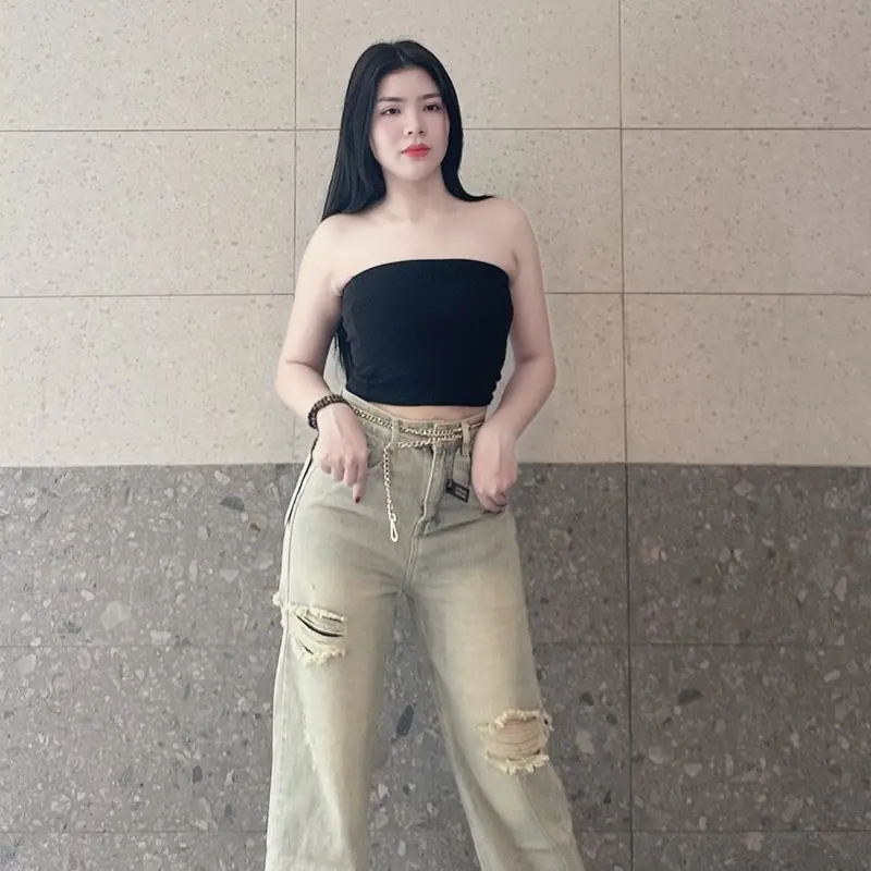 V.M-Quần Jeans Nữ Suông Rách Trước Sau Phủ Dơ Nhẹ (S-2XL)Chất Jeans Mềm QC VM053 Women Pants 1