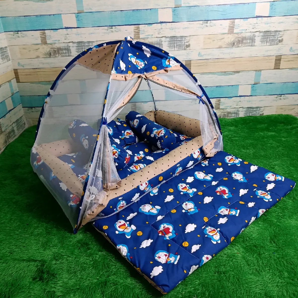kasur bayi set kelambu motif Doraemon | kasur bayi 1 set lengkap Bantal Guling | Kasur bayi Empuk | Kado bayi