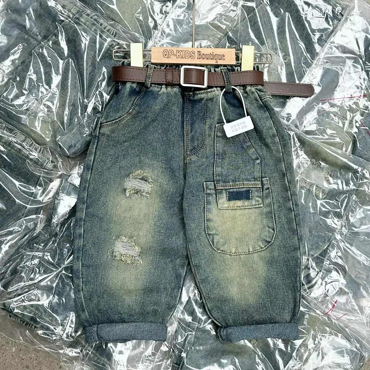 [CAMVAN KID-Chọn size theo chiều dài]Quần jean mềm rách túi đùi mới 10-30kg( 1m3 quay đầu-không kèm dây lưng)