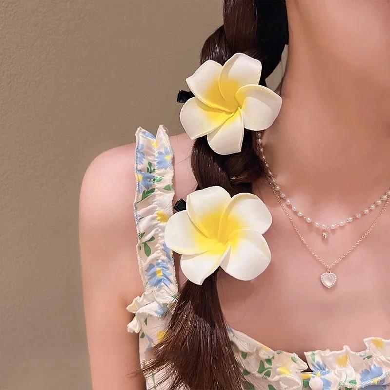 Product Introduction of Fashion Women Plumeria Flower Hair Clips Girls Aesthetic Hairpins Egg Flower Barrette Party Bag Hair Accessories 17