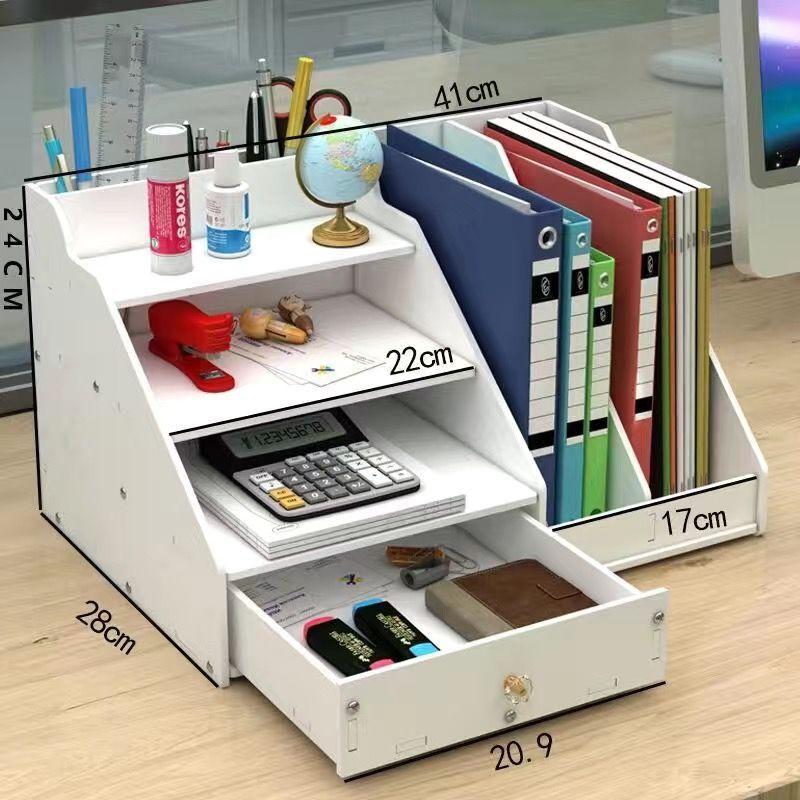 Product Introduction of Office Supplies Folder Storage Box Multi-Layer Bookshelf Simple Desktop Multi-Functional Book Stand File Shelf File Box Document Rack 0