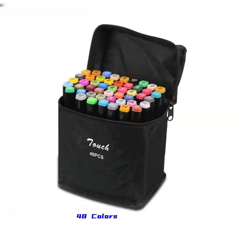 Marker Pen Set with Storage Bag, 1 Set Colorful Children's 24/48 Color Oily Double Headed Pen, Drawing Pens for School Student, Art Supplies【 Multicolor 48pcs/Random Color 24pcs】 1