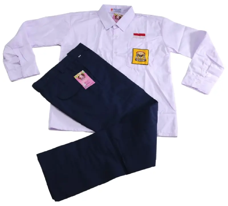 Set Komplit Baju Putih Panjang & Celana Biru Panjang SMP Kemeja Setelan Fashion 7