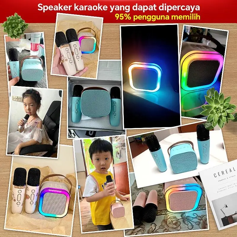 100% Original mini Karaoke speaker bluetooth Bass K1 Microphone Premium set lengkap speaker bluetooth mic wireless 2