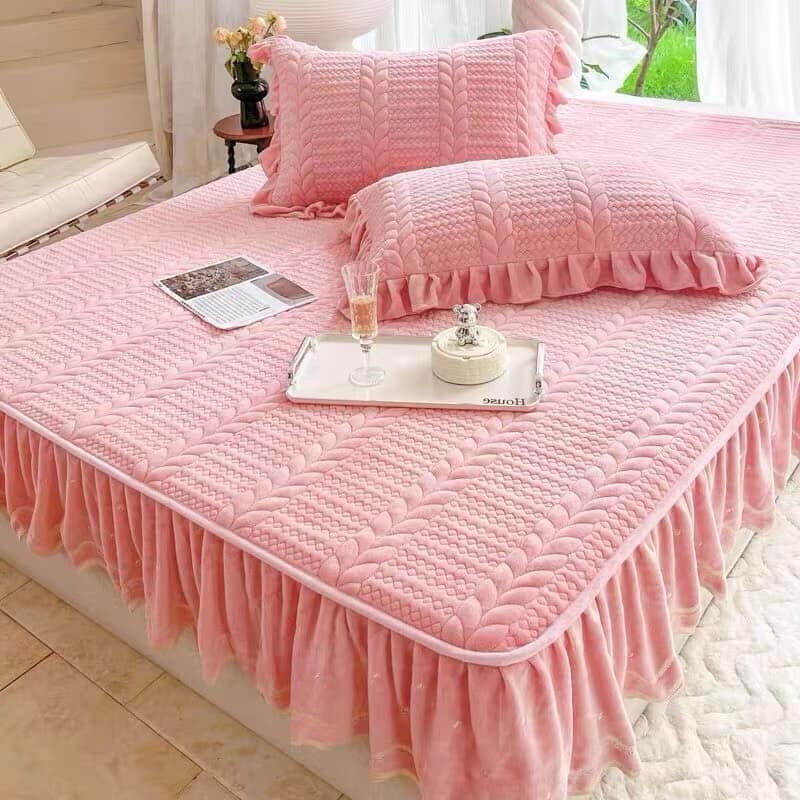 Bộ Ga Gối Trần Phủ Bánh Bèo Nỉ Nhung Chất Nỉ Dày Dặn Mềm Mịn 1