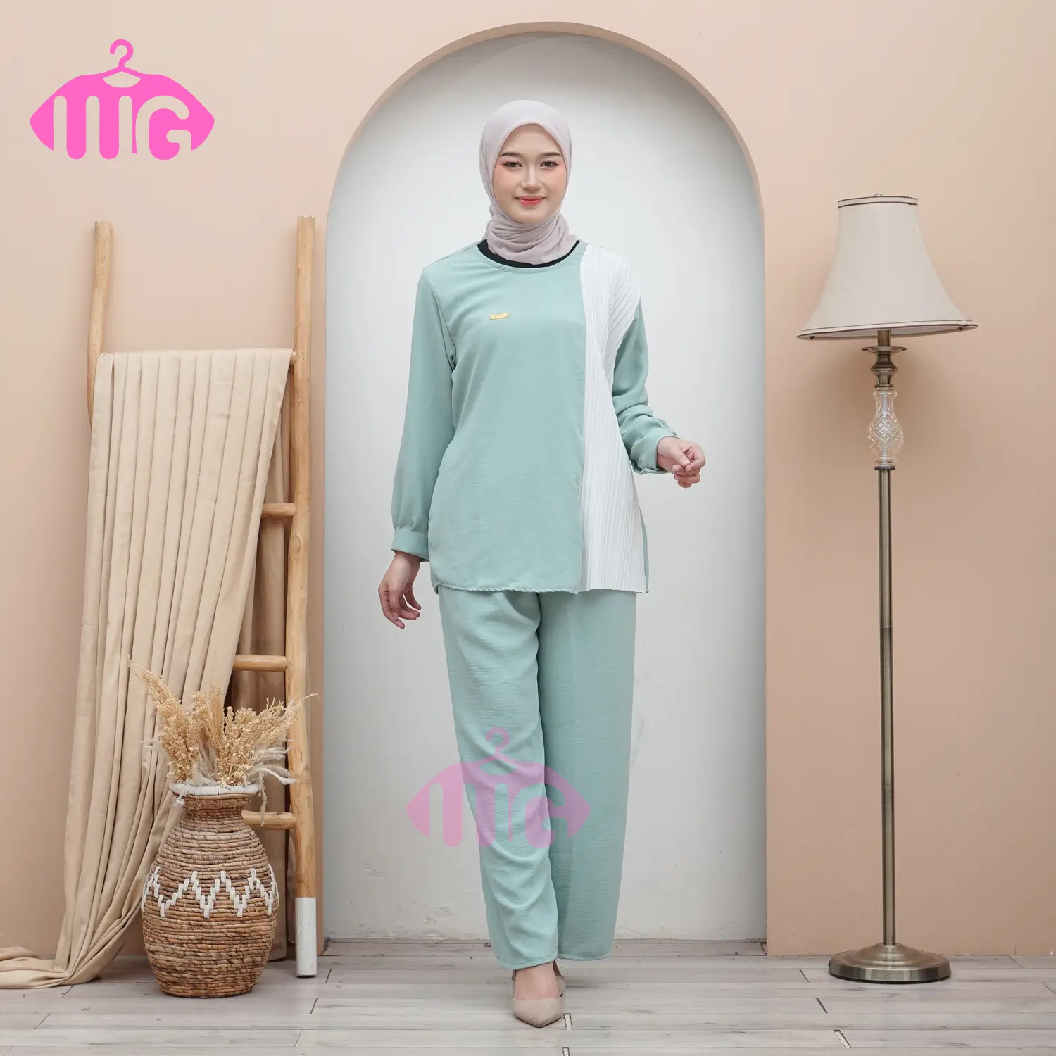 ANEIRA ONE SET CRINKLE AIRFLOW PREMIUM STRIPED PLISKET Muslim Wanita Setelan Dewasa Baju Remaja Panjang Celana Atasan