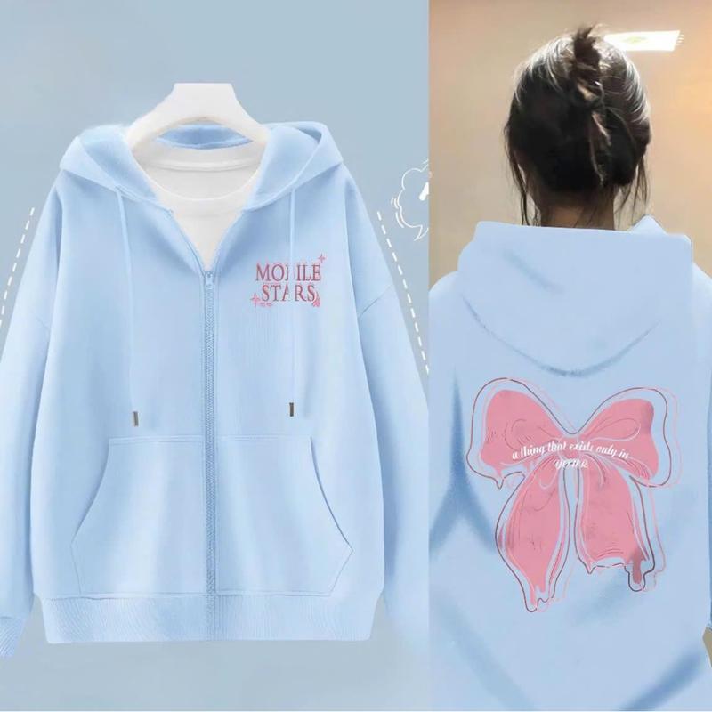 Áo Khoác Hoodie Nữ Zip Tuổi Teen In Nơ Hồng To Dày Đẹp Hot Trend Top Jacket Women