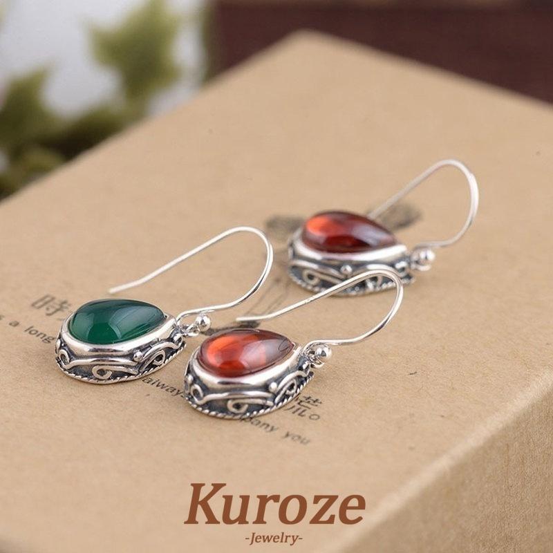 Kuroze New Style Drop-Shaped Vintage Vintage Ethnic Style Ancient Silver Tibetan Earrings 2