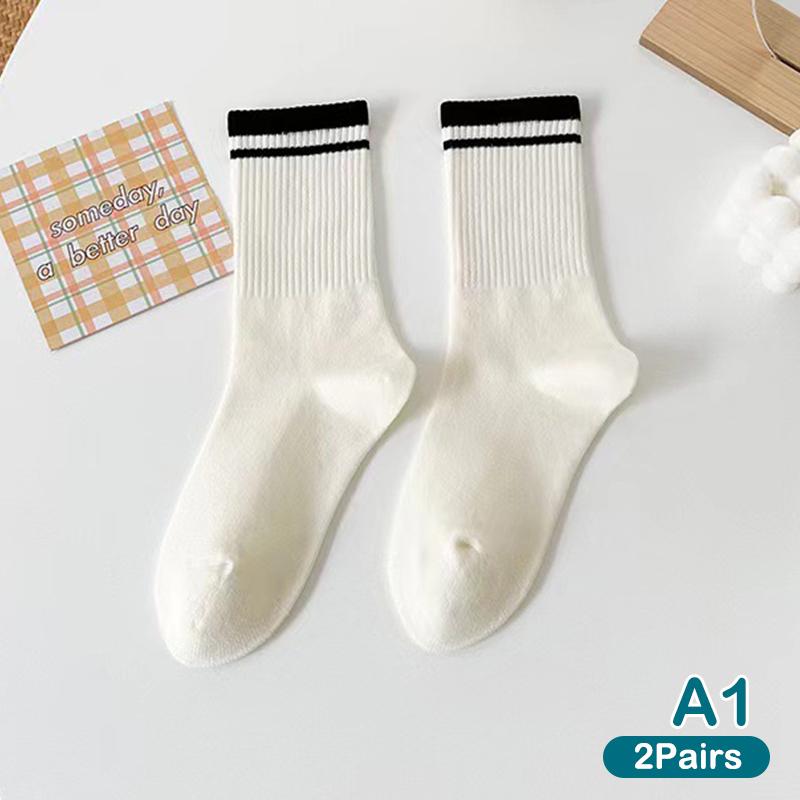 Product Introduction of 2Pair New Fashion Socks Solid Color Striped Socks Casual  Socks Casual Cotton Comfy Breathable Socks For Women Girls 26