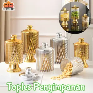 PERFECT 3PCS Toples Emas Mewah Aesthetic Lebaran Ramadan Toples Penyimpanan Makanan Serbaguna Kaleng Camilan Kedap Udara Plastik rusa