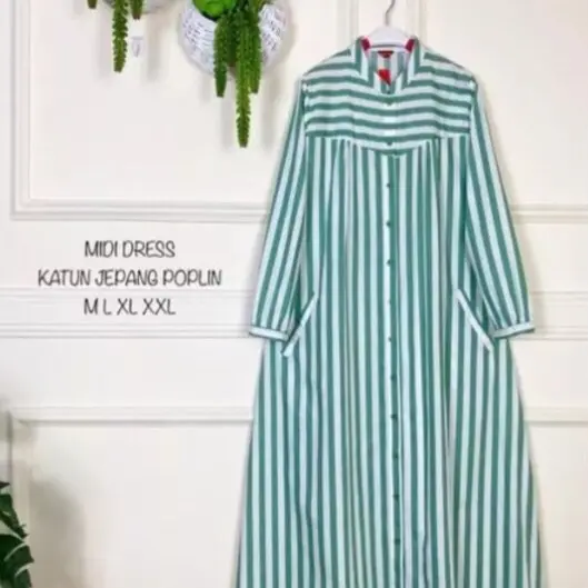 MIDI DRESS KATUN JEPANG POPLIN// Dress Motif Salur// Dress Wanita Terlaris 3