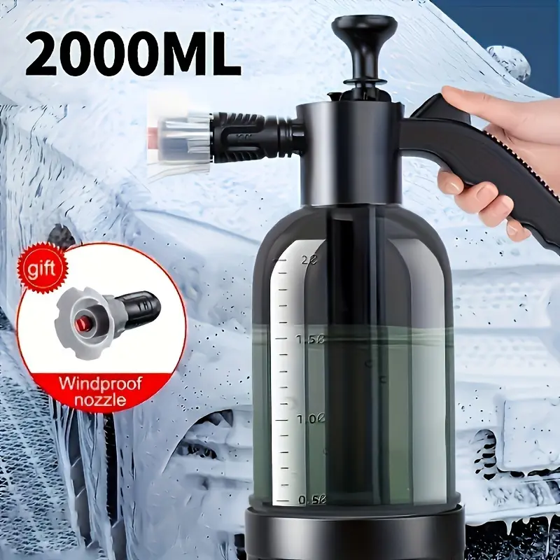 2L Handheld Car Wash Foam Sprayer - Windproof, Nozzle-Equipped Manual Pressure Spray Bottle with Measurement Markings, Ideal for Home & Garden Use, PP Material, Water Sprayer