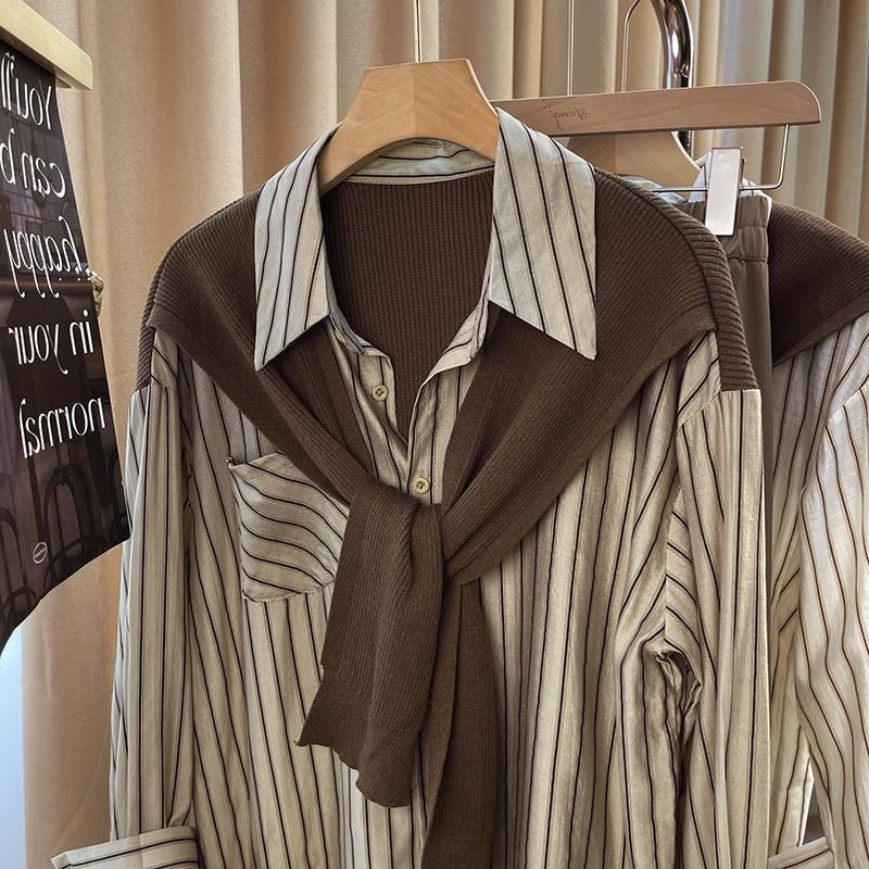 Product Introduction of Áo Sơ Mi Sọc Giả Hai Lớp, Khăn Choàng Mùa Thu OOTD, Áo Sơ Mi Nữ Dài Tay Phong Cách Pháp, Phong Cách Thường Ngày Độc Đáo Thiết Kế Đẹp, Thích Hợp Cho Mùa Xuân Và Mùa Thu 3