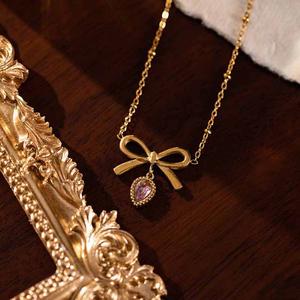 Kalung Zirkon, Rekaan Titisan Air Ikatan Simpul, Gaya Pop Indie, Manis dan Comel, Loket Serbaguna Mudah, Rantai Klavikula Keluli Tahan Karat Jewelry Necklaces lustful  jewelry