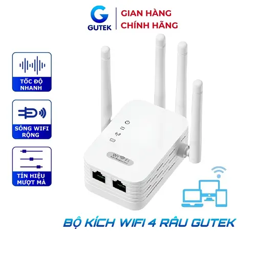 Bộ kích sóng wifi 4 râu Gutek tốc độ 300mbps phát xuyên tường kết nối xa sóng mạnh