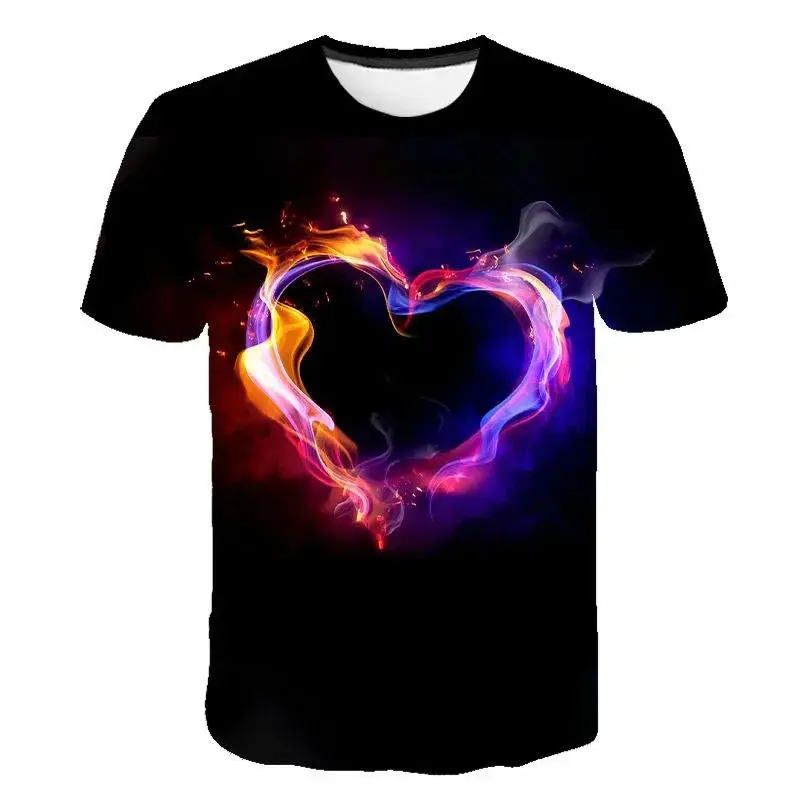 3D Printed Love Heart T Shirt For Men Women Colorful Pattern Tees Casual Fashion Oversized Short Sleeve O-Neck Street T-Shirts