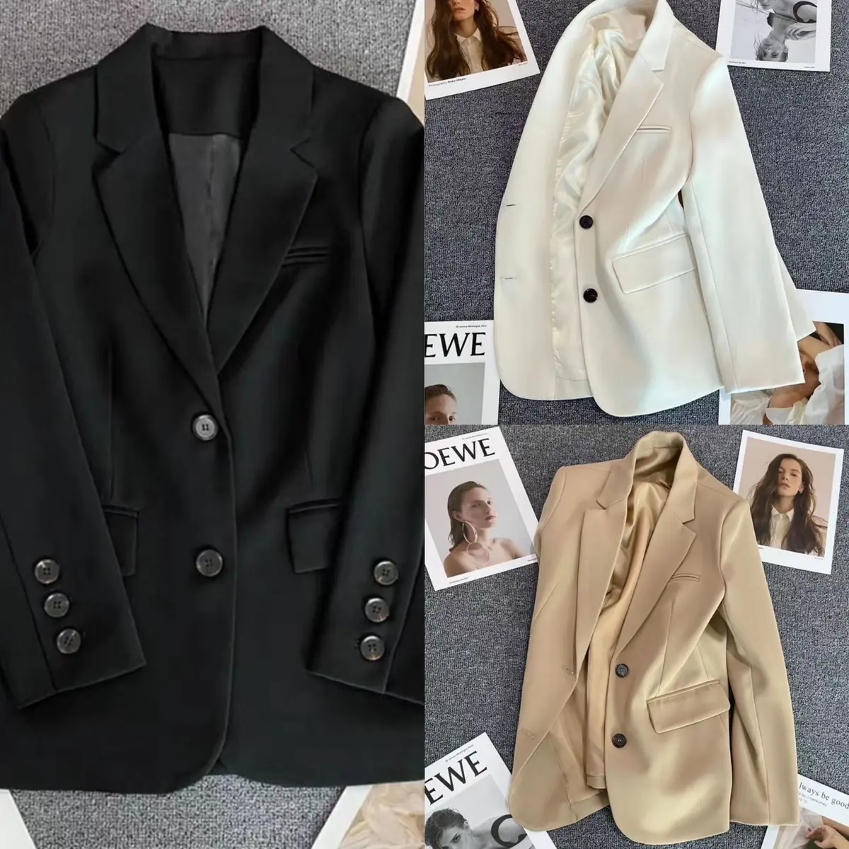 Blazer 2 khuy đen thiết kế dáng ôm body, áo khác thu đông basic dễ mặc