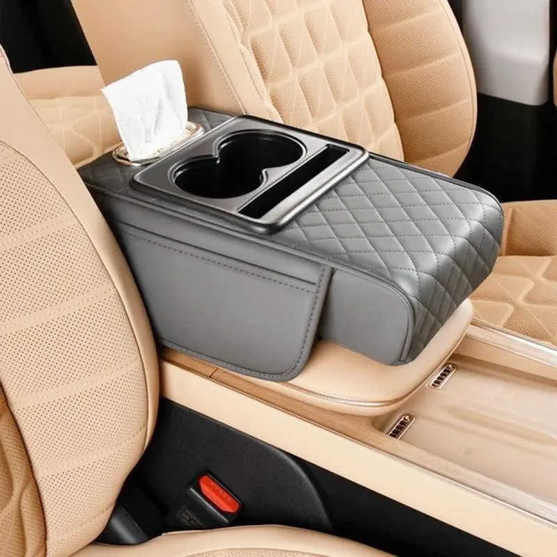 Car Center Console Armrest Pad with Cup Holder, Comfortable Car Armrest Cover with Side Storage Pocket, Universal Car Interior Accessories for Women & Men 4