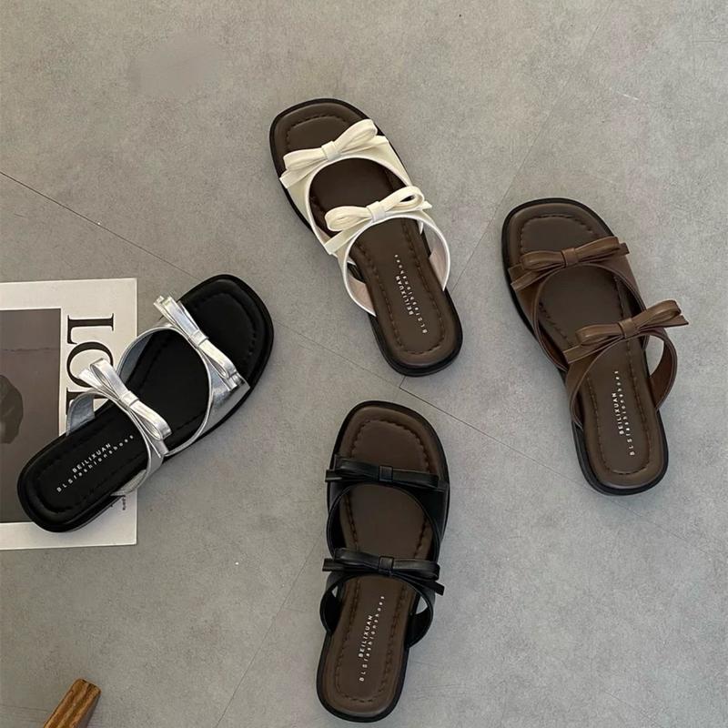 Dép bệt mũi vuông nền phối màu quai bánh bèo có big size 35-45 chống trơn trượt