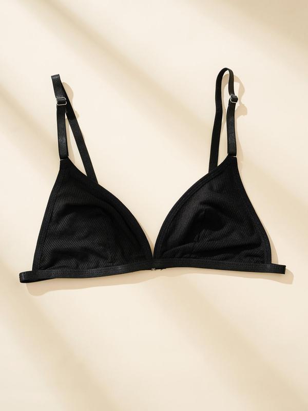 Women's Plain Ribbed Wireless Triangle Bra, Elegant Adjustable Spaghetti Strap Push Up Lingerie Top, Soft Comfortable Lingerie for All Seasons, Bra Pack 6