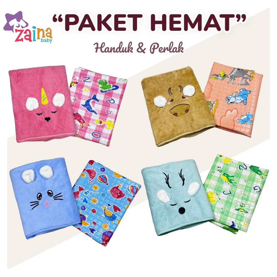 Paket Hemat Handuk Kuping Microfiber & Perlak Bayi Perlengkapan Bayi Murah