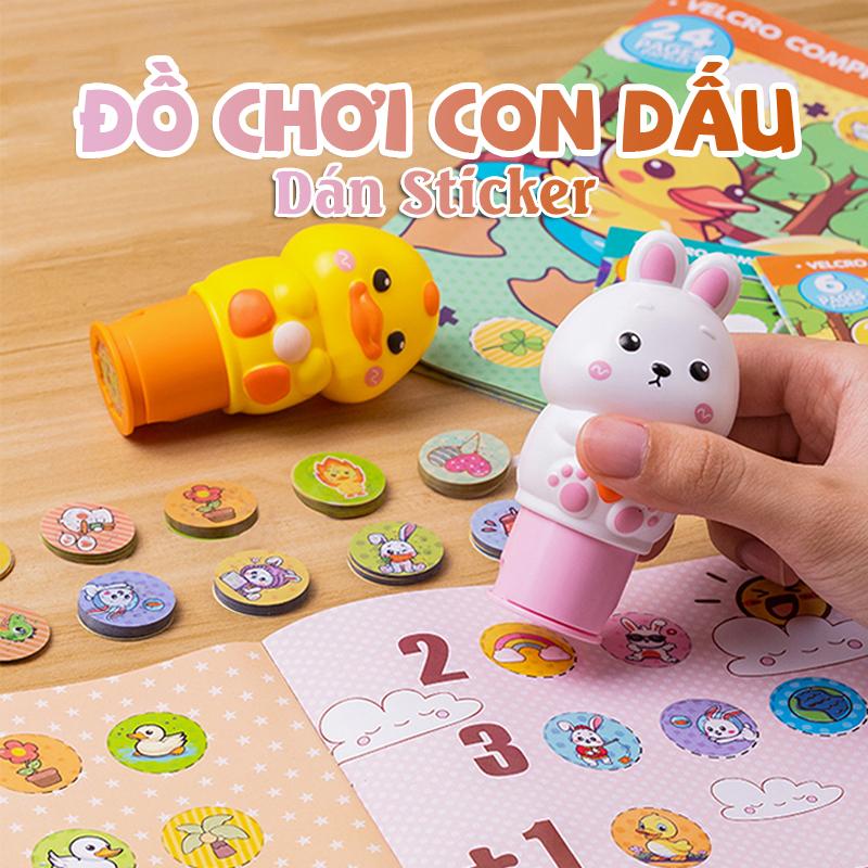 Đồ Chơi Con Dấu Cute Thỏ Khủng Long In Hình Sticker Tặng Kèm 200 Nhãn Dán Nhiều Màu Sắc - Đồ Chơi Thông Minh Cho Bé
