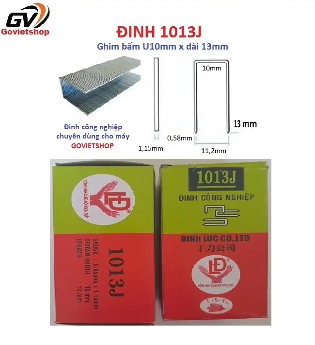 Đinh 1013J - LĐ hình con Cá - hộp 5.000 cây ghim U10 x chân dài 13mm - sử dụng nạp Máy bắn đinh J10 bắn gỗ ván 5