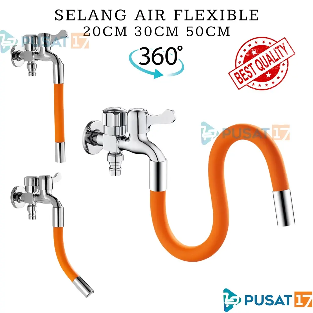 PUSAT17 SAMBUNGAN KRAN AIR FLEXIBLE 20CM 30CM 50CM UNIVERSAL 360 / SELANG AIR FLEKSIBEL EKSTENSI KERAN AIR 1/2 / KRAN AIR WASTAFEL