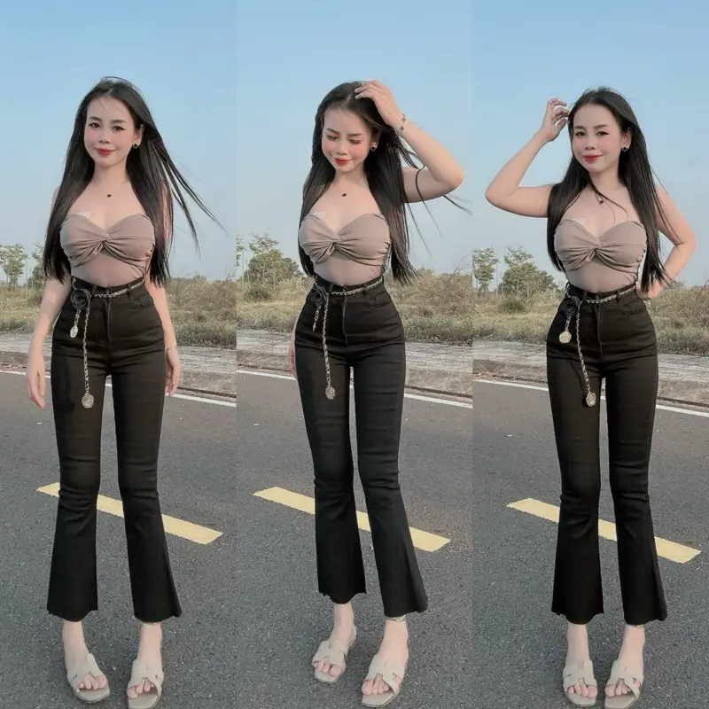 (Diễm bella shop) Quần Jean Bass Lỡ Lưng Siêu Cao Tôn Dáng Women (90cm) lai cắt