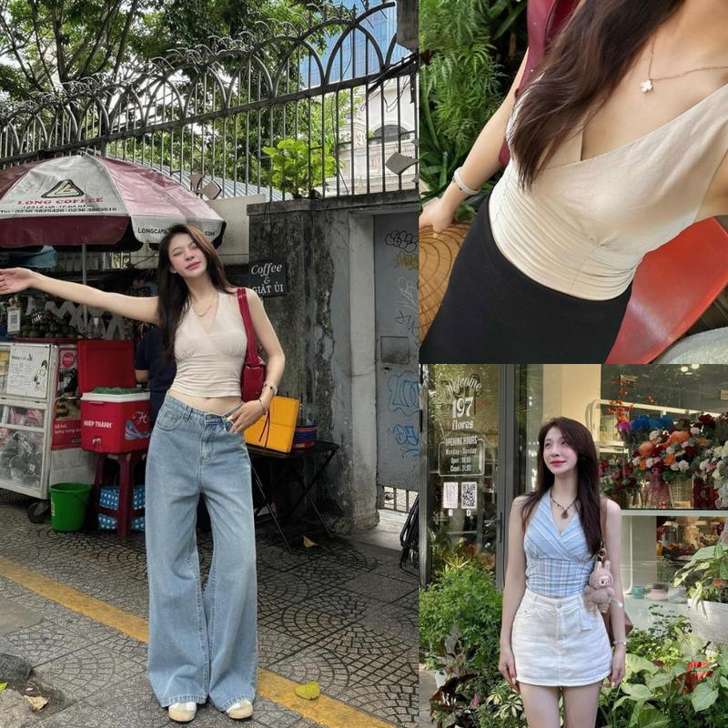 Áo croptop linen cổ yếm cột dây basic quyến rũ phối mọi outfit mùa hè MA373 Kimee