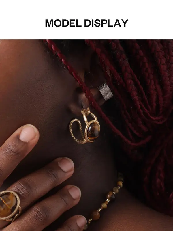 Genuine Semi Hoop Earrings in Tiger's Eye 3